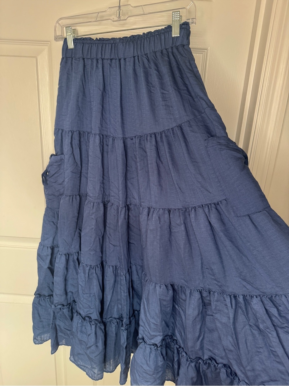 Amazon Blue Tiered Maxi Skirt with Elastic Waist